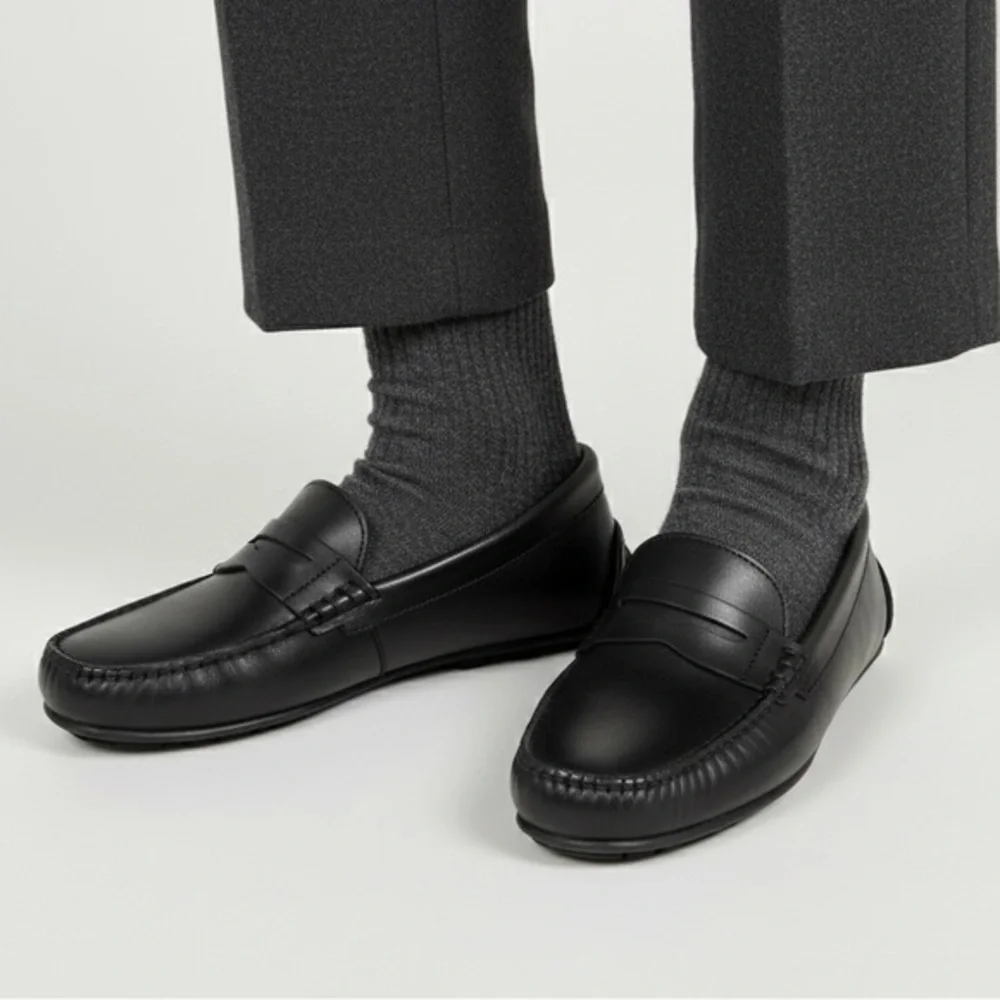 POLO RALPH LAUREN Telly Black Leather Penny Loafer Drivers Size 4 Boys / 6 Women